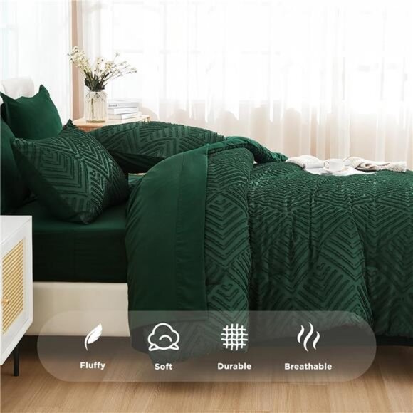 Andency King Size Comforter Set 7 Pieces Dark Emerald Green - Bed in a Bag King - Picture 7 of 8